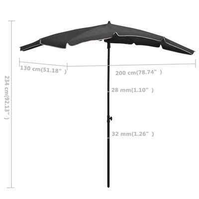 vidaXL Градински чадър с прът, 200x130 см, антрацит