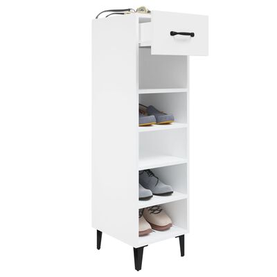 vidaXL Шкаф за обувки, бял гланц, 30x35x105 см, инженерно дърво