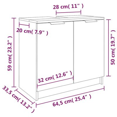 vidaXL Шкаф за баня, кафяв дъб, 64,5x33,5x59 см, инженерно дърво