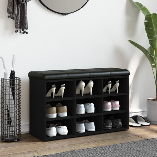 vidaXL Пейка за обувки, черна, 82x32x50 см, инженерно дърво