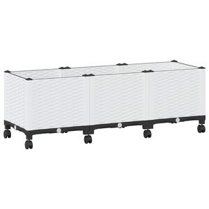 vidaXL Градинска саксия с колела Бяло 120 x 40 x 48 см ПП