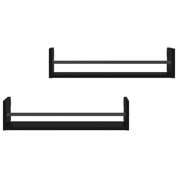 vidaXL Стенни рафтове с пръти 2 бр черни 60x16x14 см