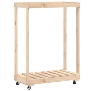 vidaXL Поставка за дърва с колелца, 76,5x40x108 см, бор масив