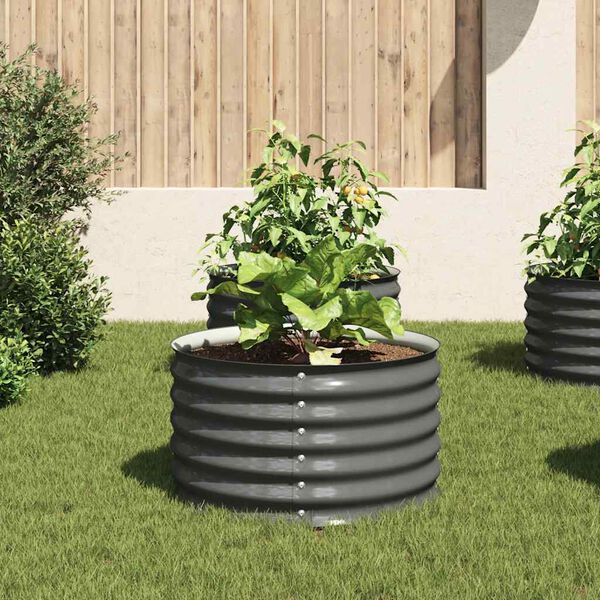 vidaXL Градинска висока леха 80x80x44 см поцинкована стомана сива