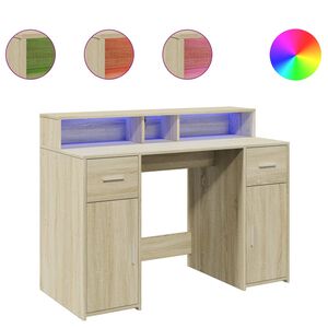 vidaXL Бюро с LED осветление, сонома дъб, 120x55x91см, инженерно дърво