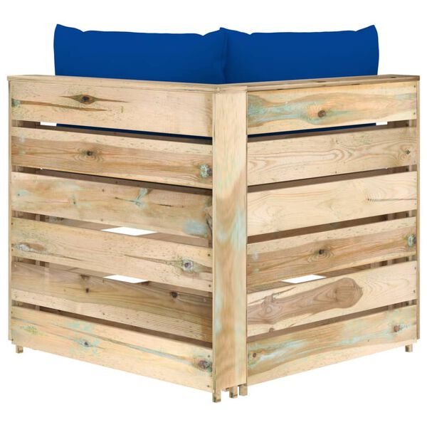 vidaXL Секционен ъглов диван с възглавници, зелено импрегнирано дърво