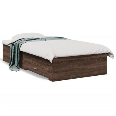 vidaXL Рамка за легло с чекмедже кафяв дъб 90x190 см инженерно дърво