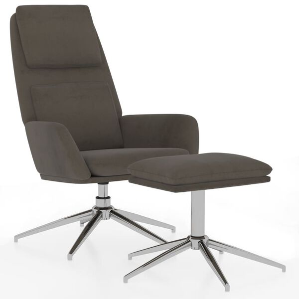 vidaXL Релаксиращ стол с табуретка, тъмносив, микрофибърен текстил