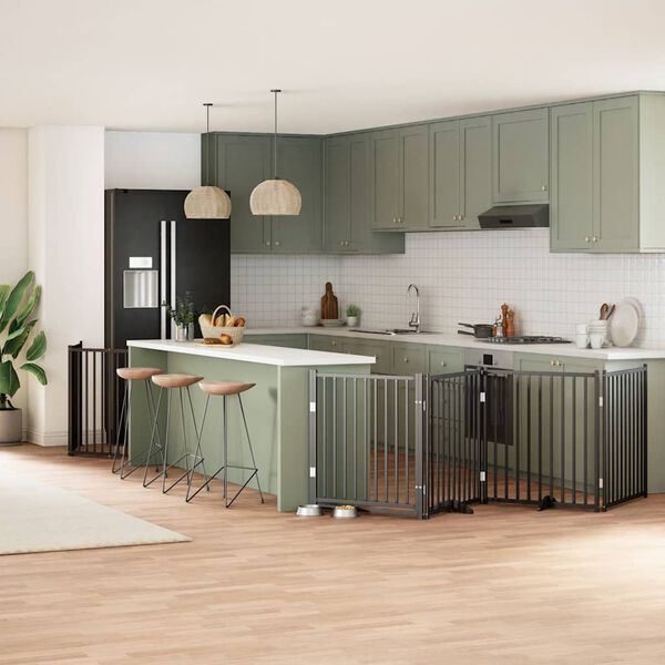 vidaXL Сгъваема преграда за куче с врата 12 панела черна 960 см топола