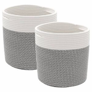 vidaXL Кош за съхранение, 2 бр, сиво и бяло, &Oslash;28x28 см, памук