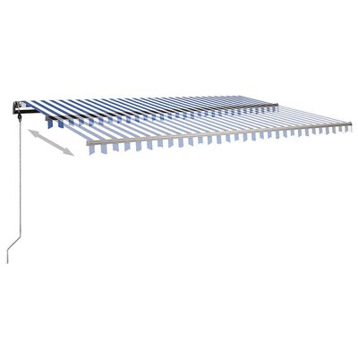 vidaXL Ръчно прибиращ се сенник с LED, 500x350 см, синьо и бяло