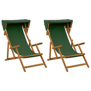 vidaXL Шезлонг 2 pcs 3 позиция Плътно евкалиптово дърво Зелено