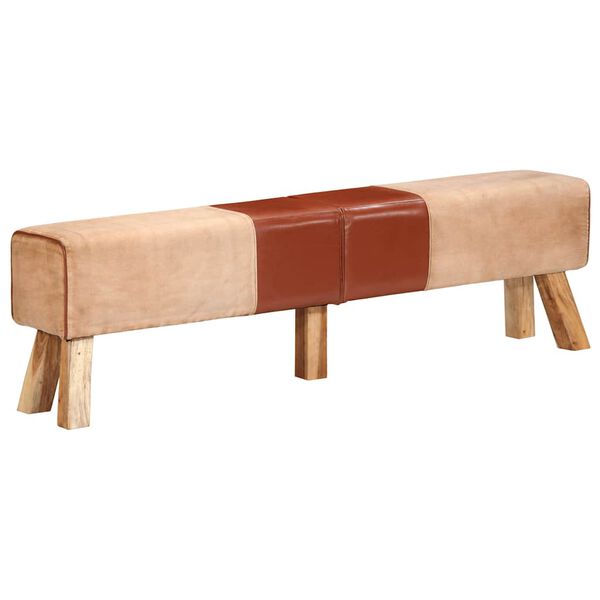 vidaXL Пейка гимнастическа, кафява, 160 см, естествена кожа и канава