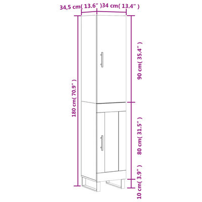 vidaXL Висок шкаф, сив сонома, 34,5x34x180 см, инженерно дърво