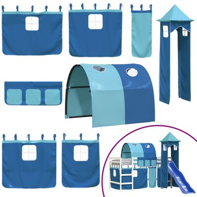 vidaXL Детско високо легло с кула, синьо, 80x200 см, бор масив