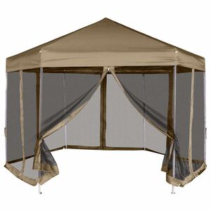 vidaXL Шестоъгълна pop-up шатра със стени 3,6x3,1 м таупе 220 г/м&sup2;