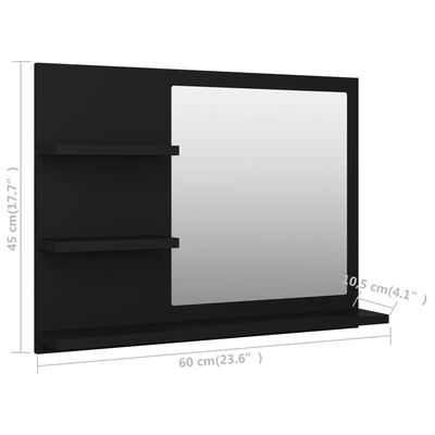 vidaXL Огледало за баня, черно, 60x10,5x45 см, ПДЧ
