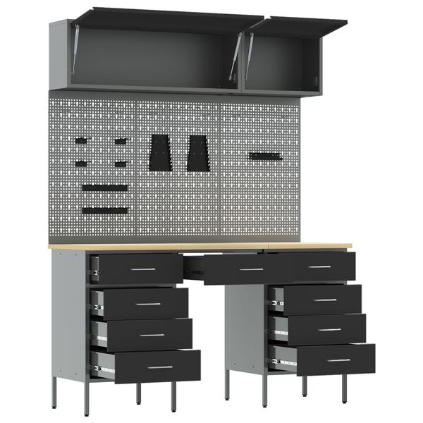 vidaXL Работен кабинет с чекмедже 8 pcs Черно 150 x 55 x 200 см