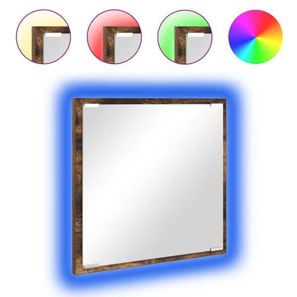 vidaXL LED огледало за баня Димян дъб 40 x 37 x 8.5 см Инженерно дърво