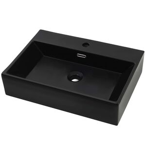vidaXL Мивка с отвор за смесител, керамична, черна, 60,5x42,5x14,5 см