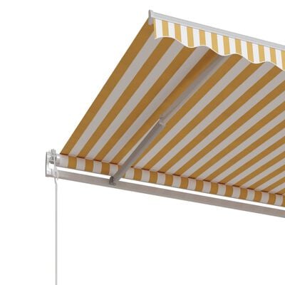 vidaXL Автоматично прибиращ се сенник, 500x350 см, жълто и бяло