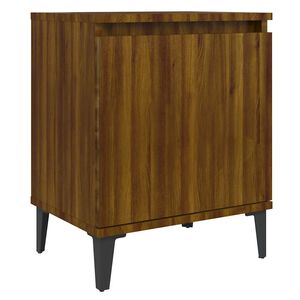 vidaXL Нощно шкафче с метални крака, кафяв дъб, 40x30x50 см