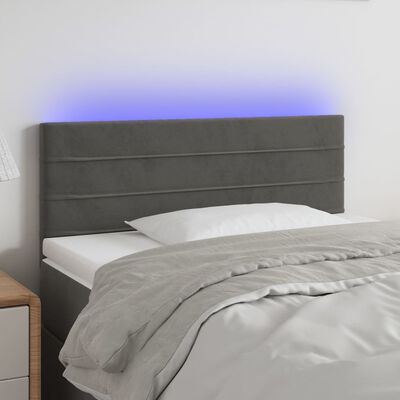 vidaXL LED горна табла за легло, тъмносива, 90x5x78/88 см кадифе