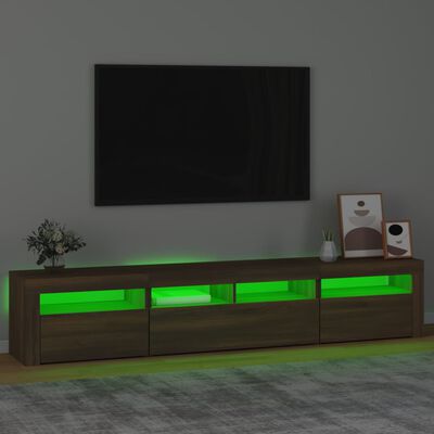 vidaXL ТВ шкаф с LED осветление, кафяв дъб, 210x35x40 см