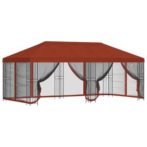 vidaXL Беседка със страници 6 x 3 m Теракота Полиестер и стомана