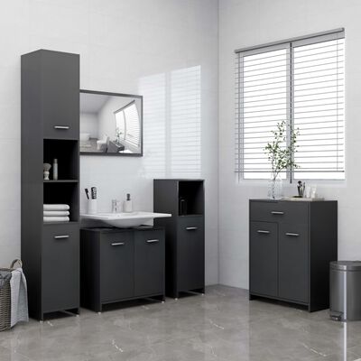 vidaXL Шкаф за баня, сив, 60x33x80 см, ПДЧ