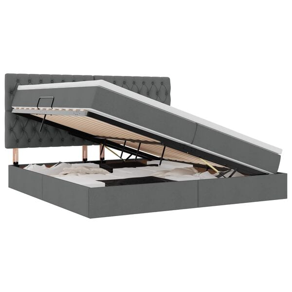 vidaXL Легло с място за съхранение и матрак Тъмен сив 200 x 200 cm