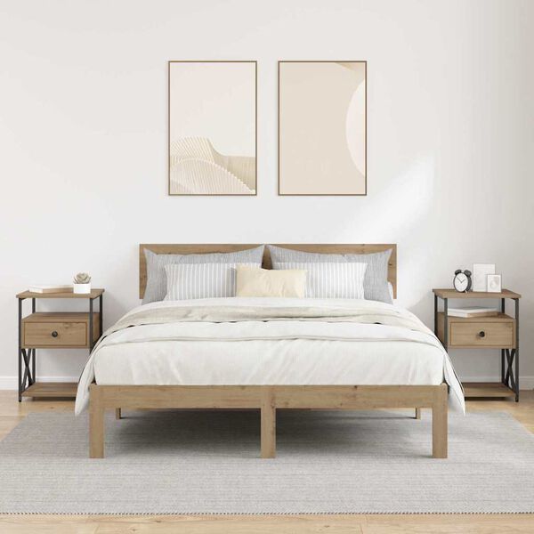 vidaXL Нощен шкаф с чекмедже 2 pcs Дъб 40 x 42 x 55 см Инженерно дърво