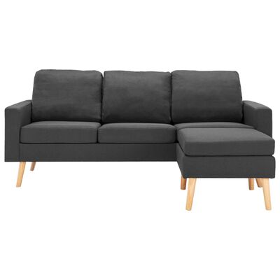 vidaXL 3-местен диван с поставка за крака, тъмносив, текстил