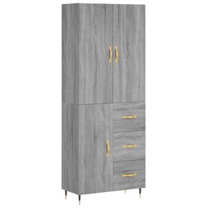 vidaXL Висок шкаф, сив сонома, 69,5x34x180 см, инженерно дърво