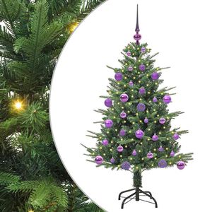 vidaXL Изкуствена светена коледна елха с комплект топки Зелено 120 cm
