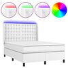 vidaXL Боксспринг легло с матрак и LED бяло 140x190 см изкуствена кожа