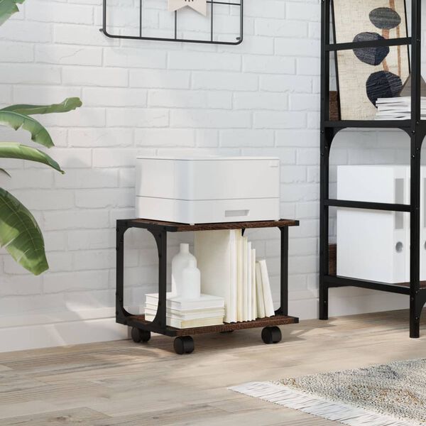 vidaXL Стойка за принтер 2 нива кафяв дъб 41x28x33,5см инженерно дърво