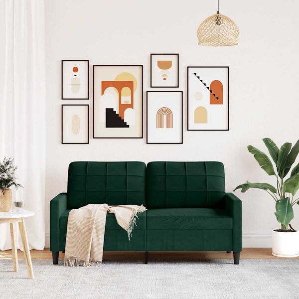 vidaXL 2-местен диван, тъмнозелен, 140 см, кадифе