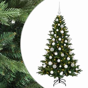 vidaXL Изкуствена коледна елха с топки 120 см 150 LED светодиода