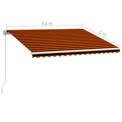 vidaXL Ръчно прибиращ се сенник, 450x300 см, оранжево и кафяво