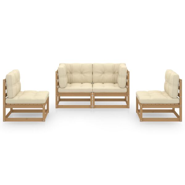 vidaXL Градински лаундж комплект, 4 части, с възглавници, бор масив