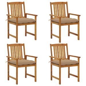 vidaXL Градински столове с възглавници, 4 бр, акациево дърво масив