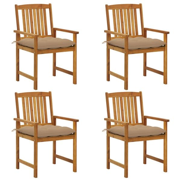 vidaXL Градински столове с възглавници, 4 бр, акациево дърво масив
