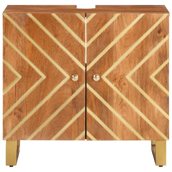 vidaXL Шкаф за мивка за баня, кафяво и черно, масивно мангово дърво