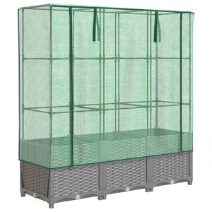 vidaXL Повдигнато легло с оранжерия калъф, ратанов вид, 120x40x138 см