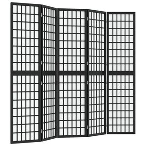 vidaXL Параван за стая, 5 панела, японски стил, 200x170 cм, черен
