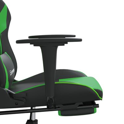 vidaXL Масажен гейминг стол с подложка черно и зелено изкуствена кожа