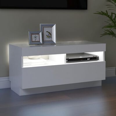 vidaXL ТВ шкаф с LED осветление, бял, 80x35x40 см