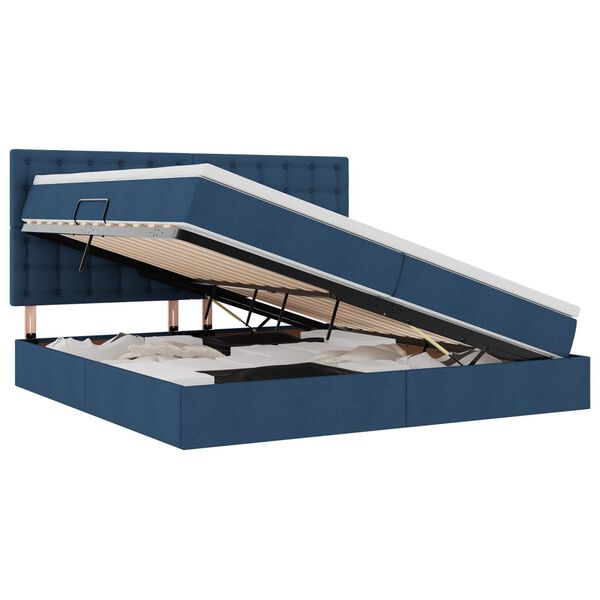 vidaXL Легло с място за съхранение и LED Синьо 200 x 200 cm Полиестер