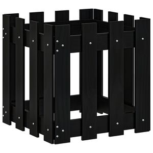 vidaXL Градинска кашпа с дизайн на ограда черна 40x40x40 см бор масив
